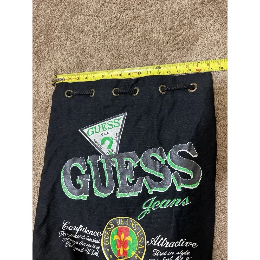 : VTG 90s Guess Jeans Canvas Drawstring Duffle Bucket Bag Black Green